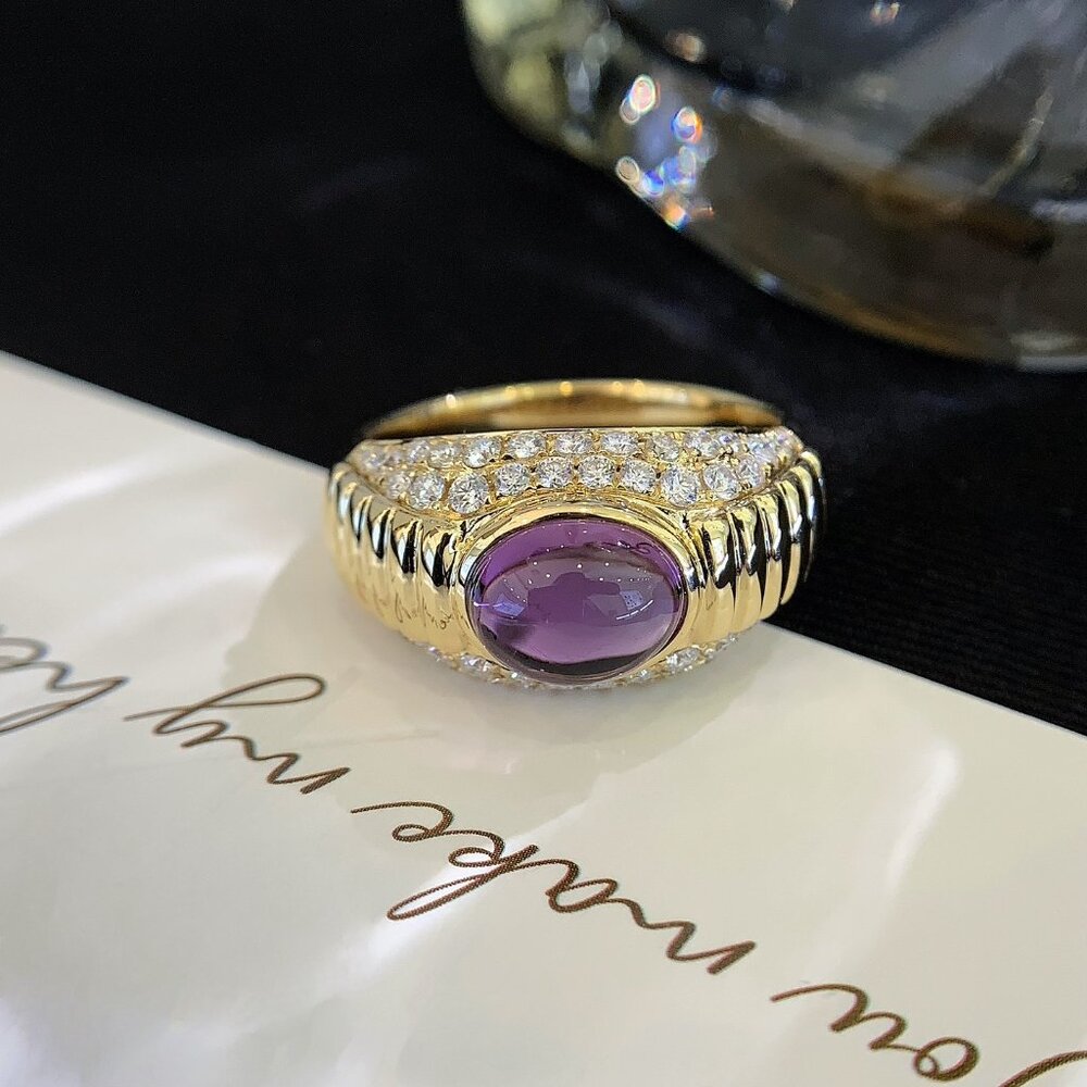 Oval Ruby Cabochon Ring With Diamond Accents, Vin… - image 6